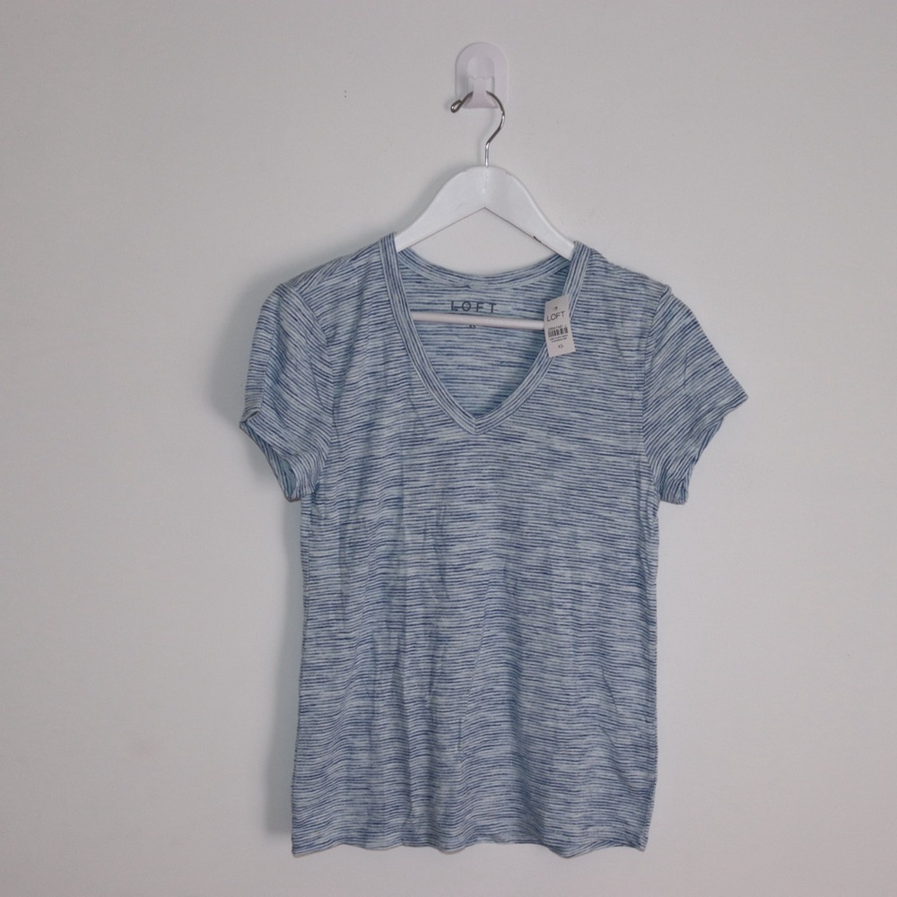 Loft Striped Blue and White V Neck Tee Size XS